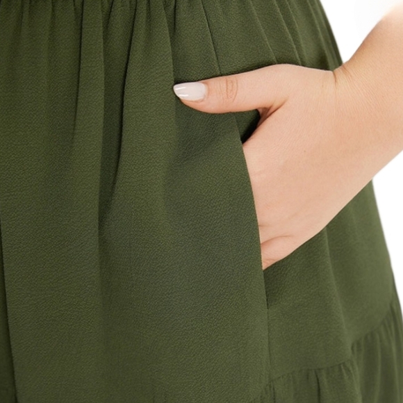 NWT BloomChic Ruffle Layered Hem Button Detail Knot Cami Dress Army Green 14-16 - Picture 6 of 11